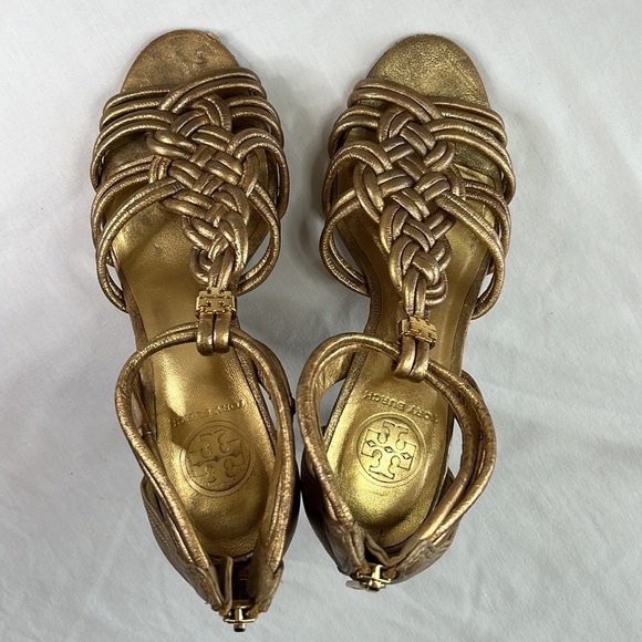 Tory Burch Constance gold braided T-strap high heels - Picture 14 of 15